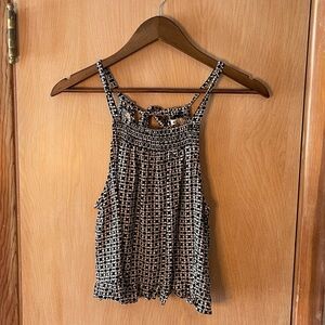 Mi Ami Black and Cream Patterned Drappy Blouse Tank Top
